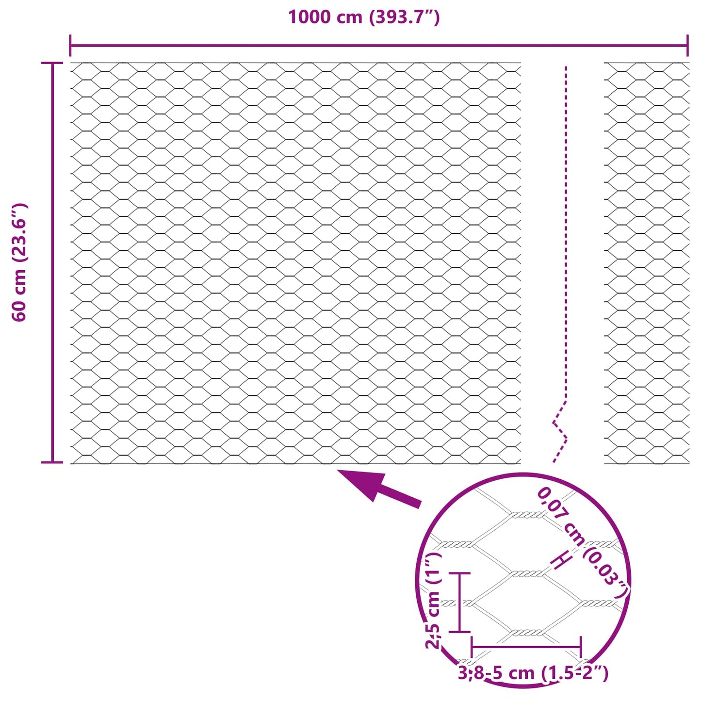 Hexagonzaun Grün 0,6 x 10 m PVC