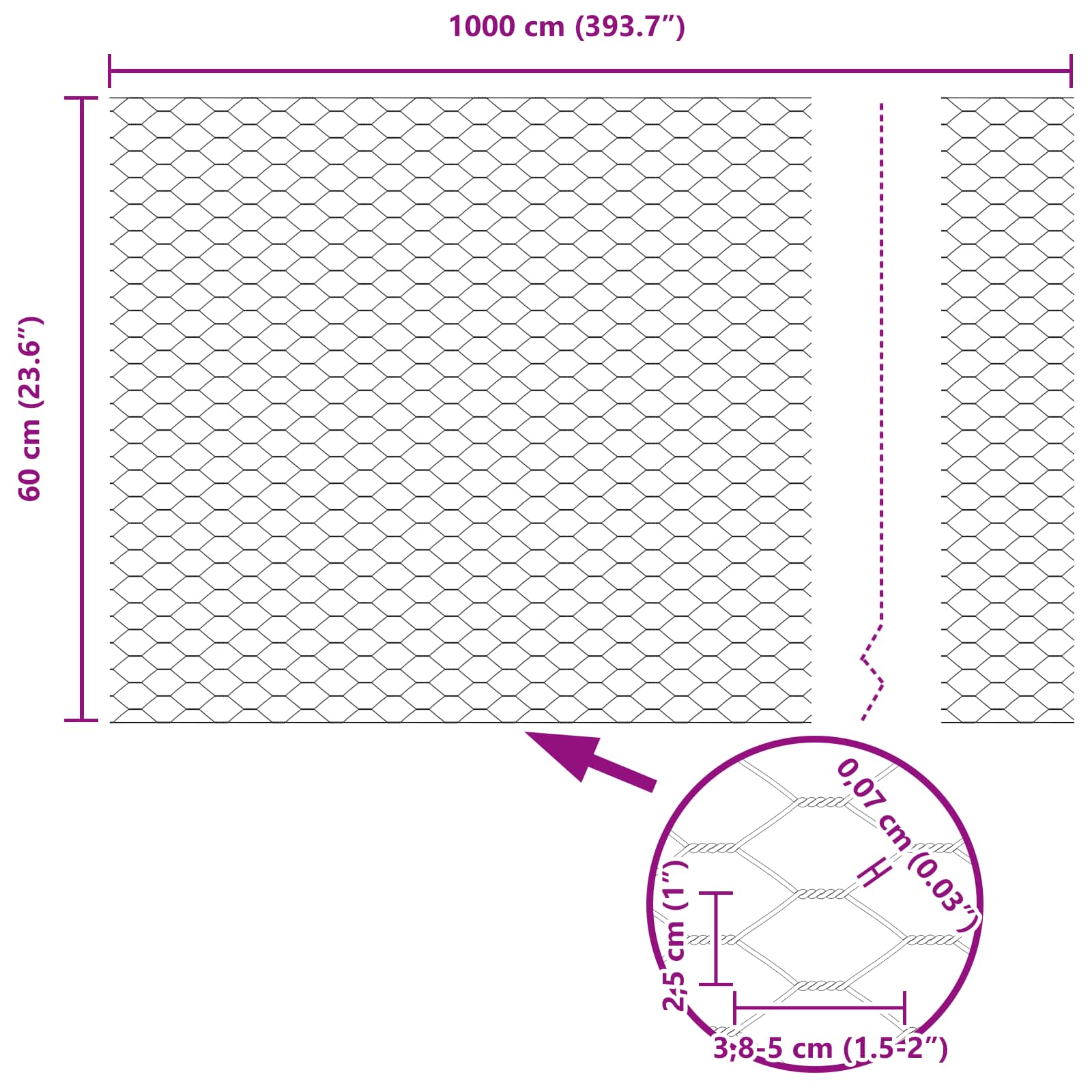 Hexagonzaun Grün 0,6 x 10 m PVC