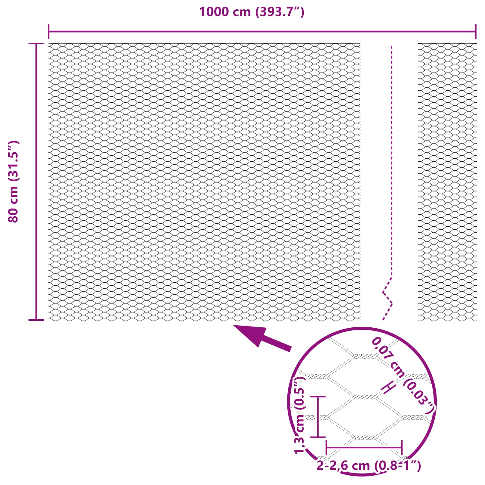 Hexagonzaun Grün 0,8 x 10 m PVC