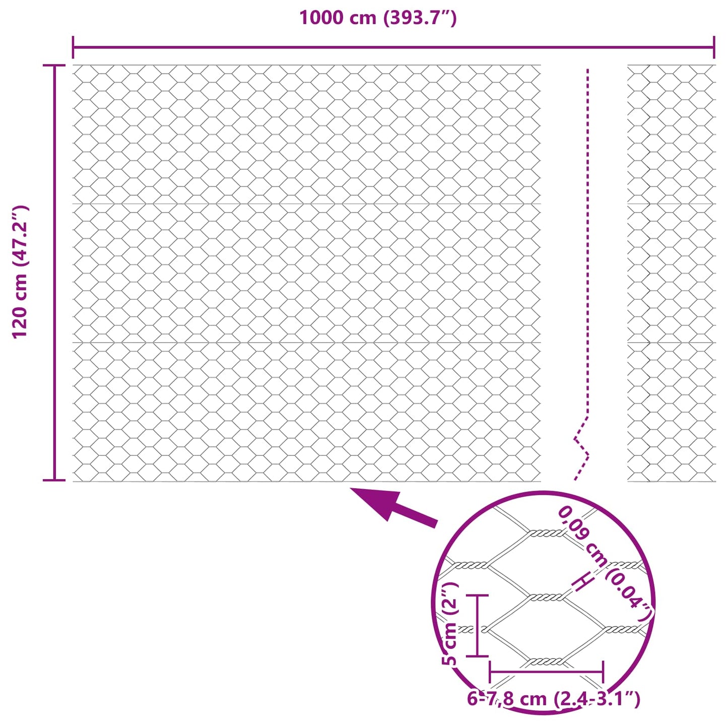 Hexagonzaun Grün 1,2 x 10 m PVC