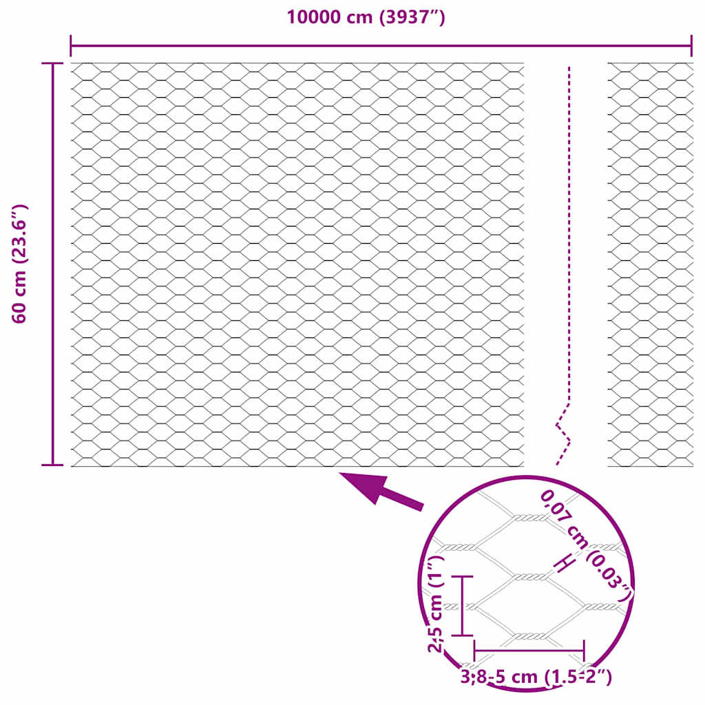 Sechseckgeflechtzaun 0,6 x 100 m PVC Grün