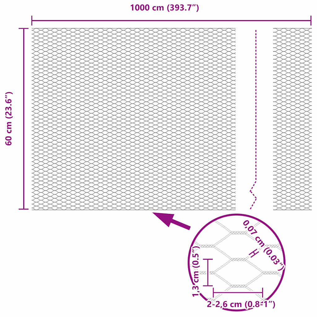 Sechseckgeflechtzaun 0,6 x 10 m PVC Grau