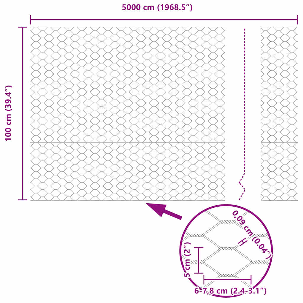 Sechseckgeflechtzaun 1 x 50 m PVC Grau