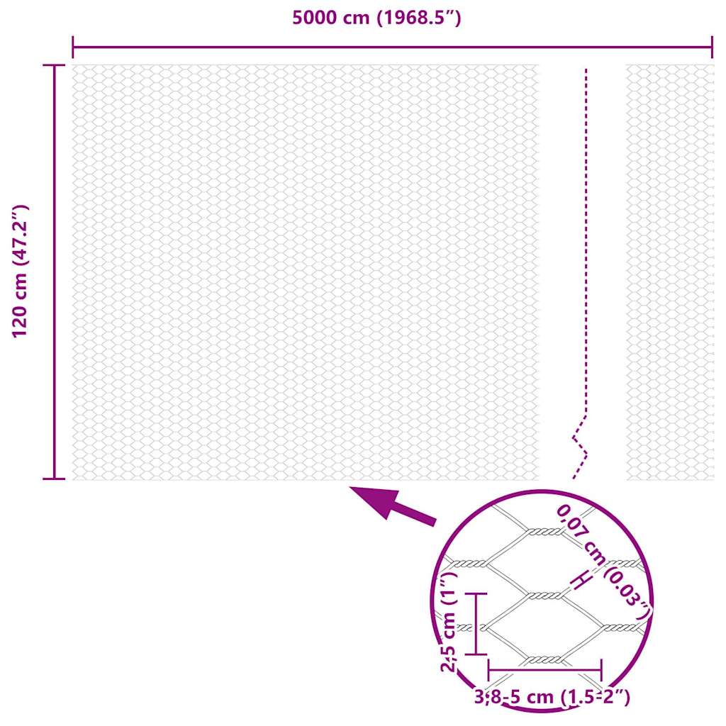 Sechseckgeflechtzaun 1,2 x 50 m PVC Grau