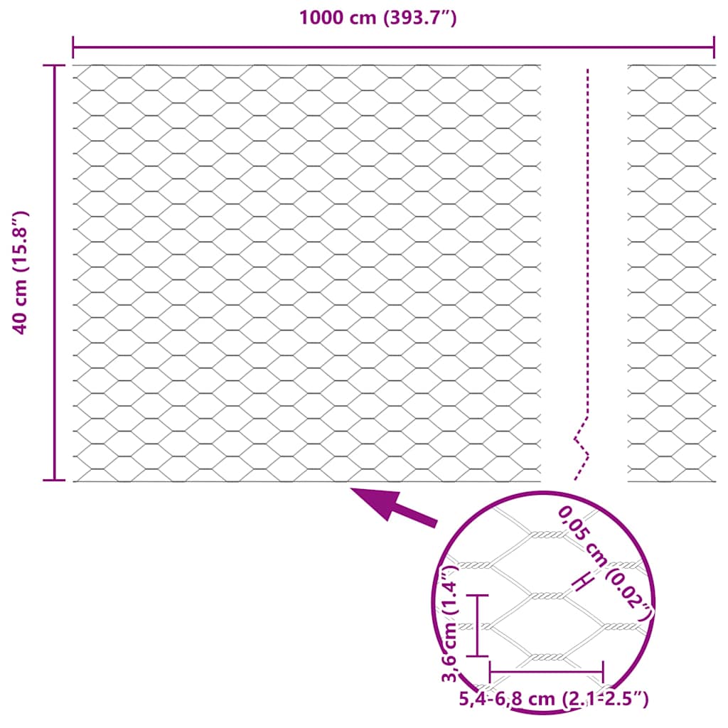 Hexagonzaun Silber 0,4 x 10 m Verzinkter Stahl