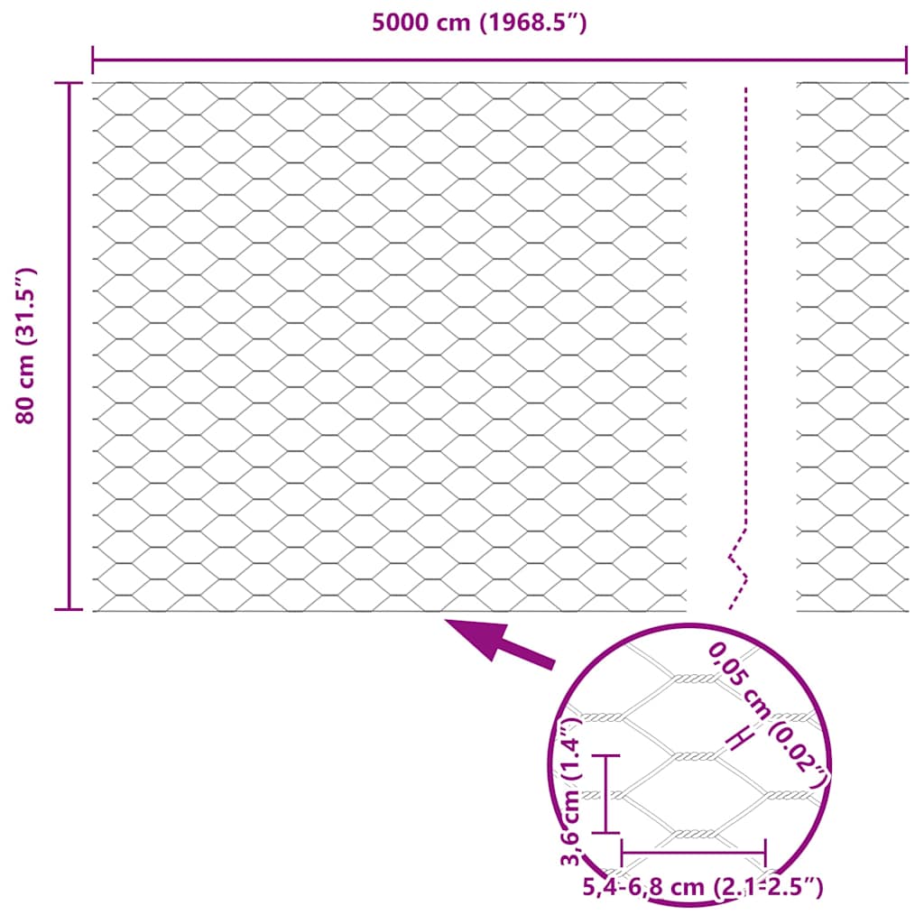 Sechseckgeflechtzaun 0,8 x 50 m Verzinkter Stahl Silber