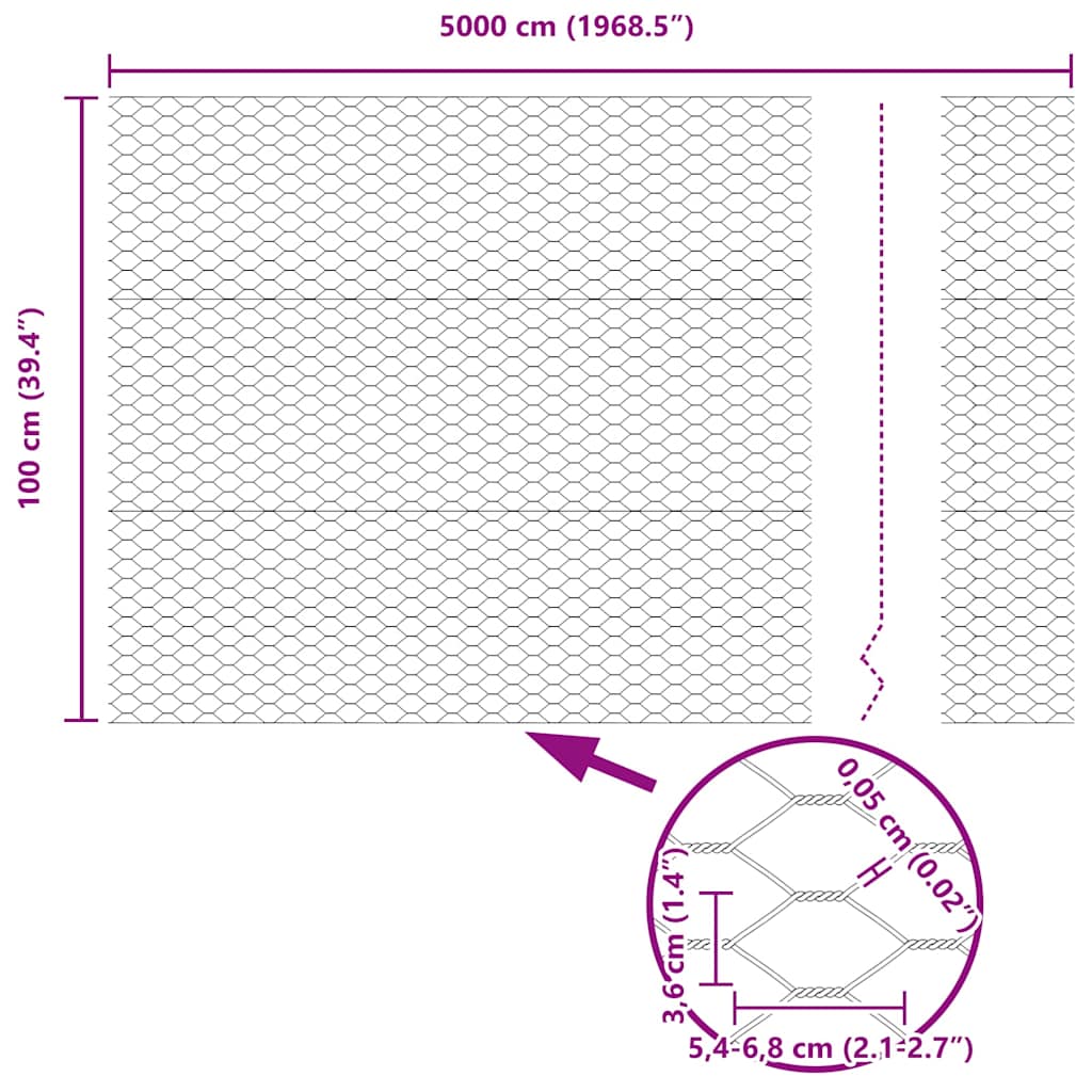 Sechseckgeflechtzaun 1 x 50 m Verzinkter Stahl Silber