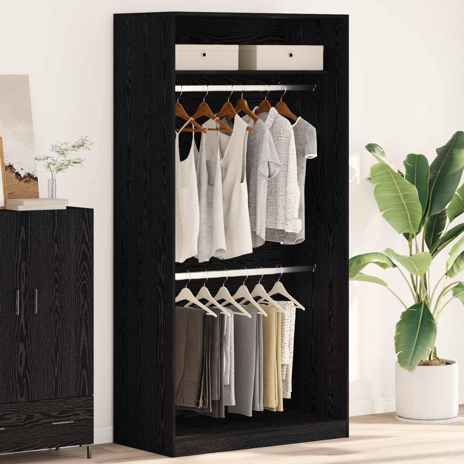 Kleiderschrank Schwarz Eichen-Optik 100 x 50 x 200 cm