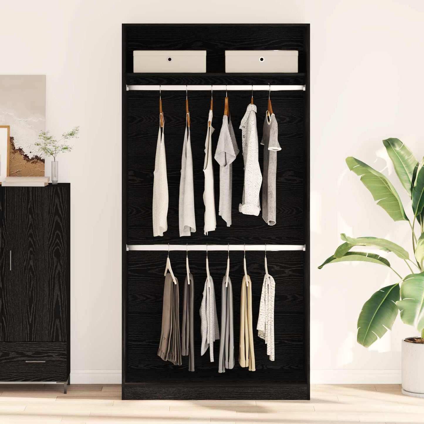 Kleiderschrank Schwarz Eichen-Optik 100 x 50 x 200 cm