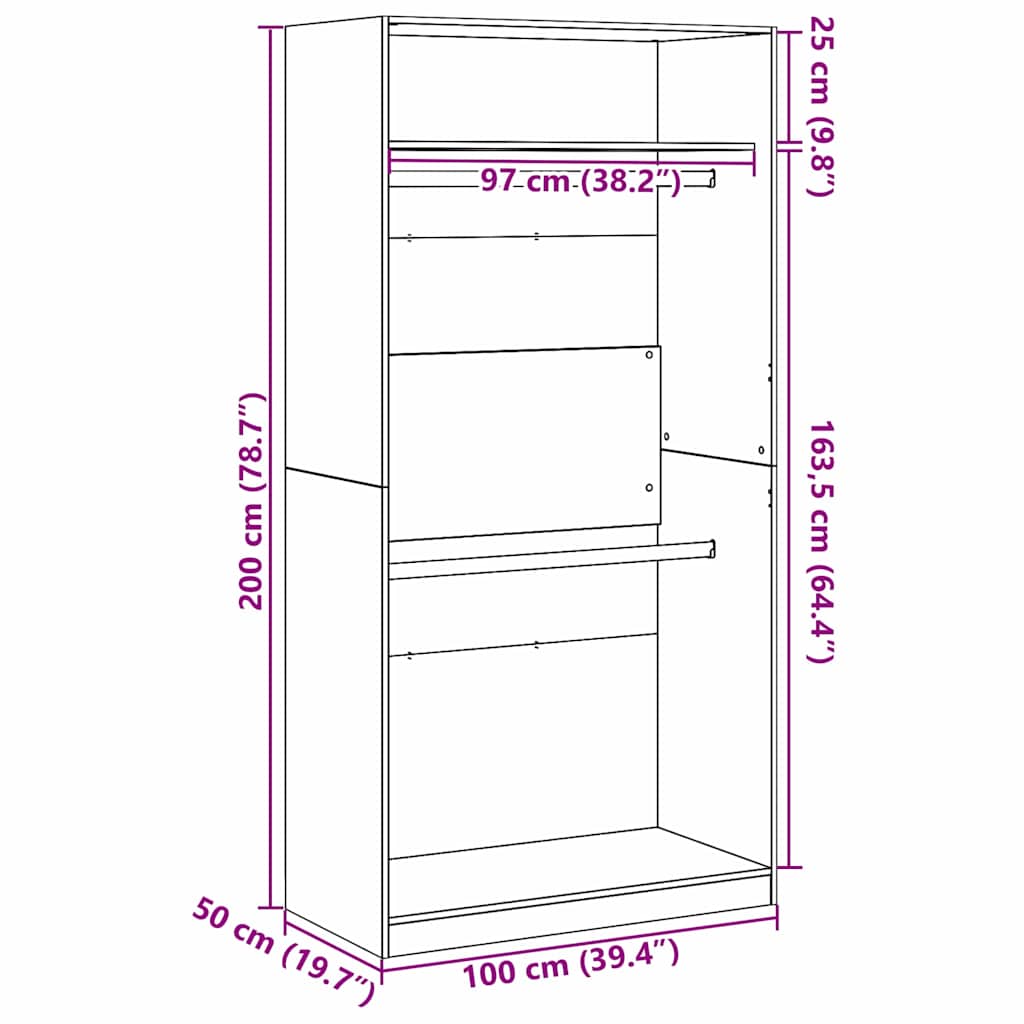 Kleiderschrank mit Regal Schwarz Eichen-Optik 100 x 50 x 200 cm