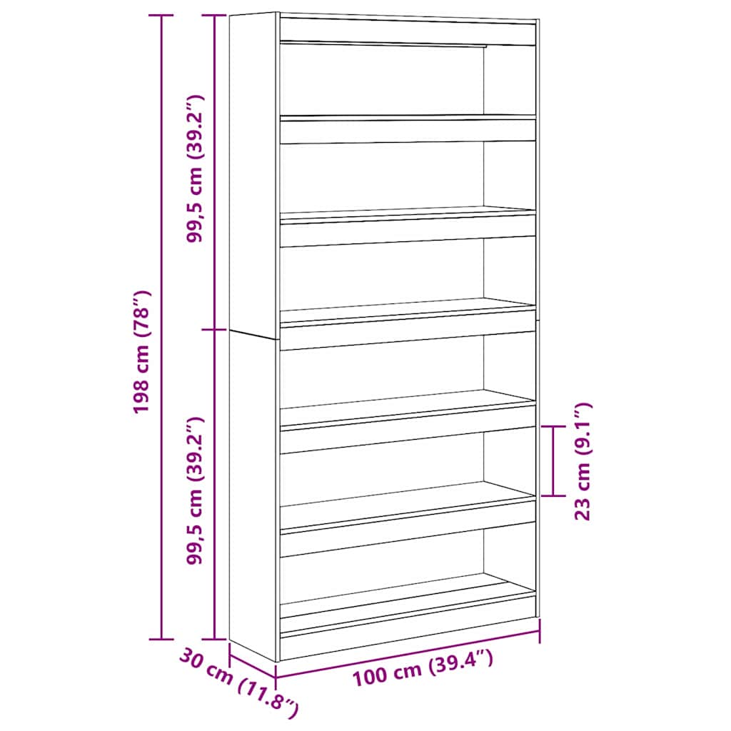 Bücherregal 6 Ebenen 100 x 30 x 198 cm Holzwerkstoff