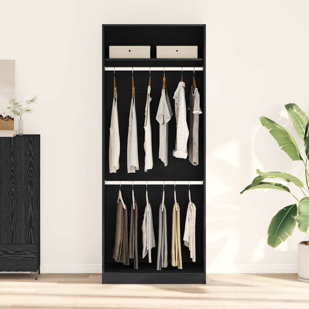 Kleiderschrank mit Regal Schwarz Eichen-Optik 80 x 50 x 200 cm