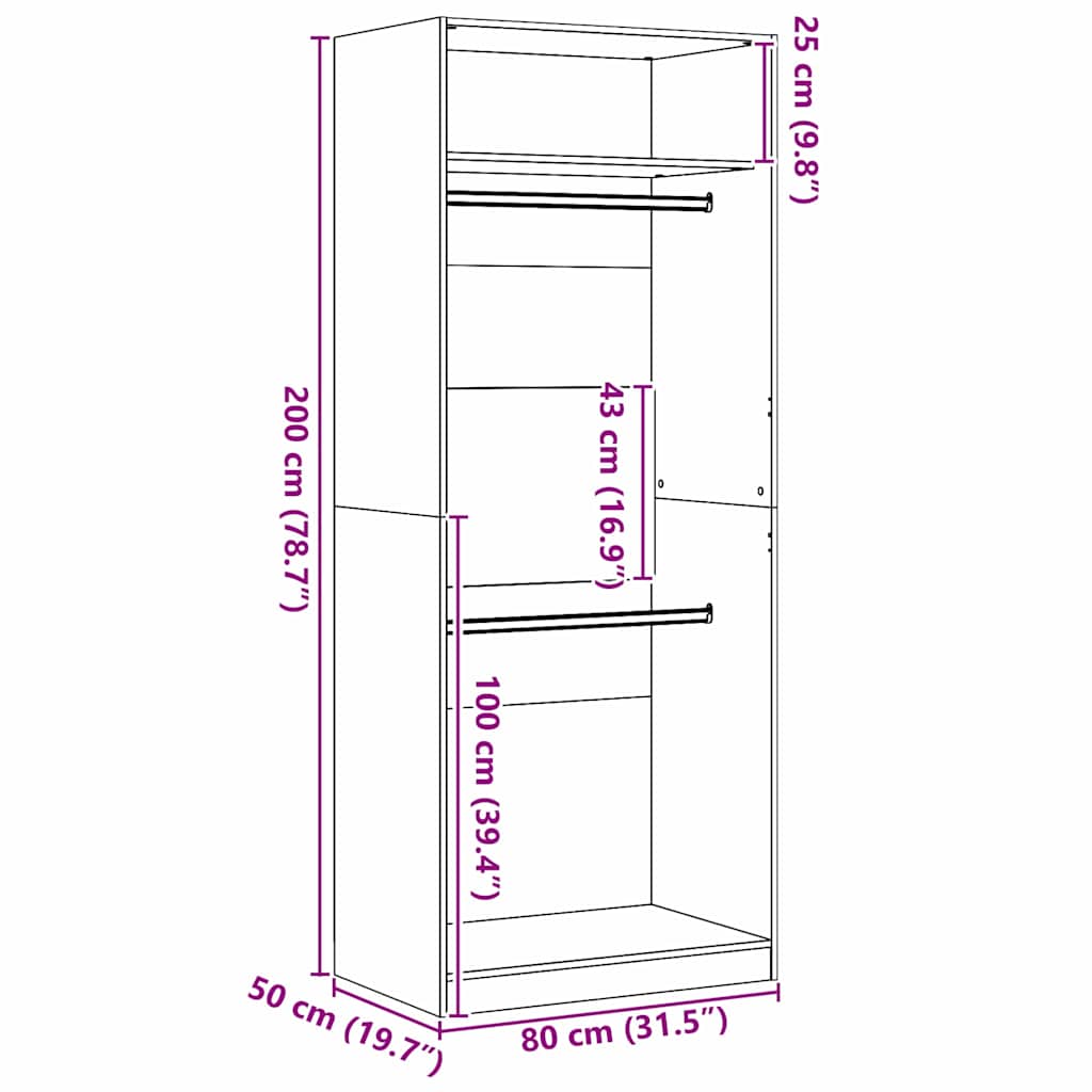 Kleiderschrank Schwarz Eichen-Optik 80 x 50 x 200 cm
