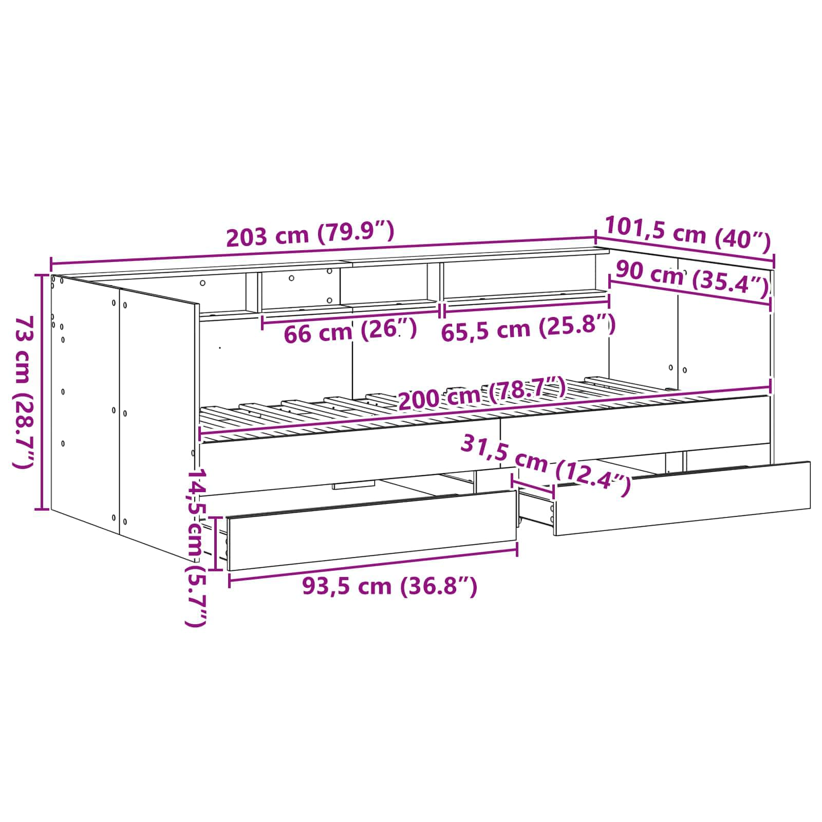 Tagesbett mit Schubladen Grau 90 x 200 cm Holzwerkstoff