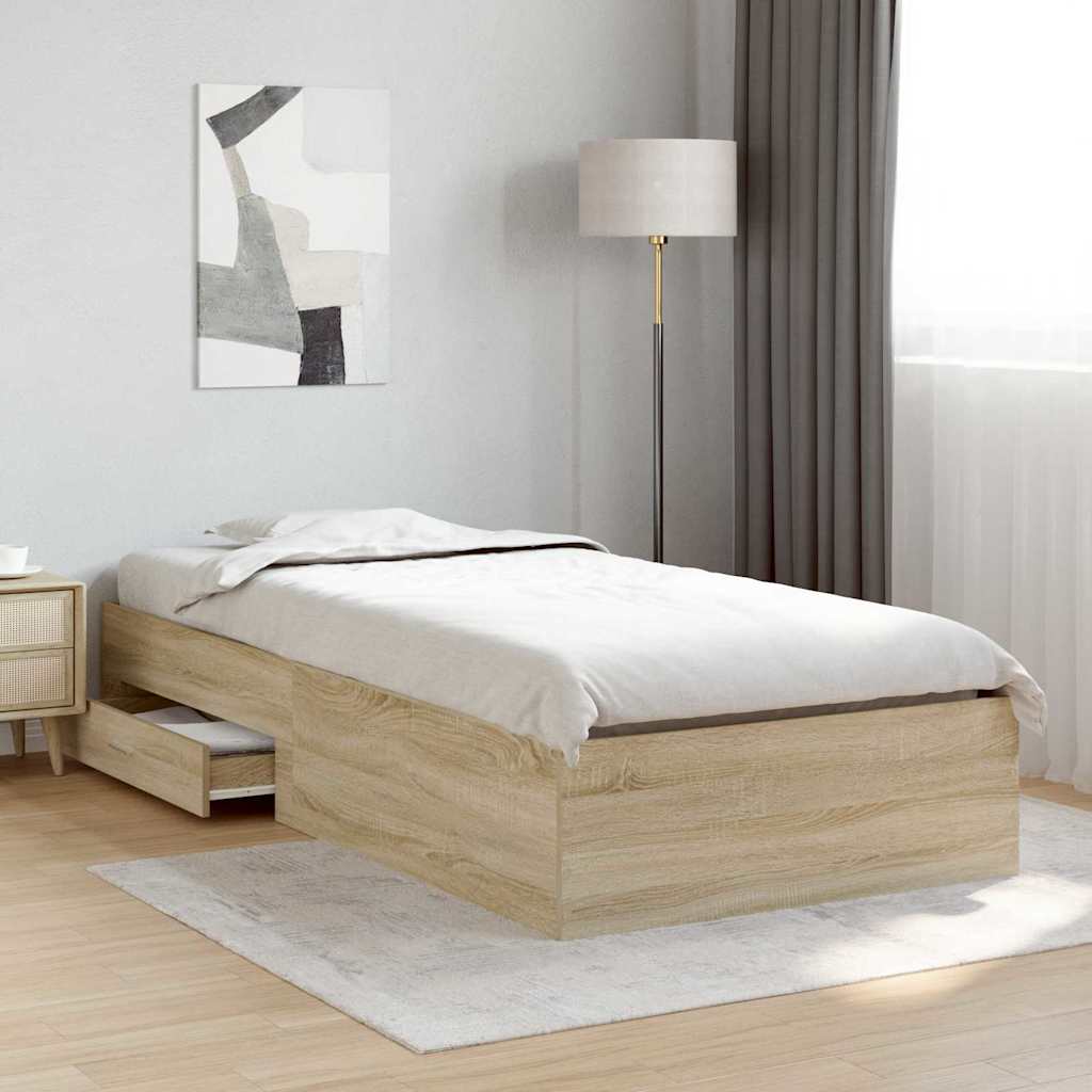 Bettrahmen mit Schubladen Braun 90 x 190 cm Holzwerkstoff