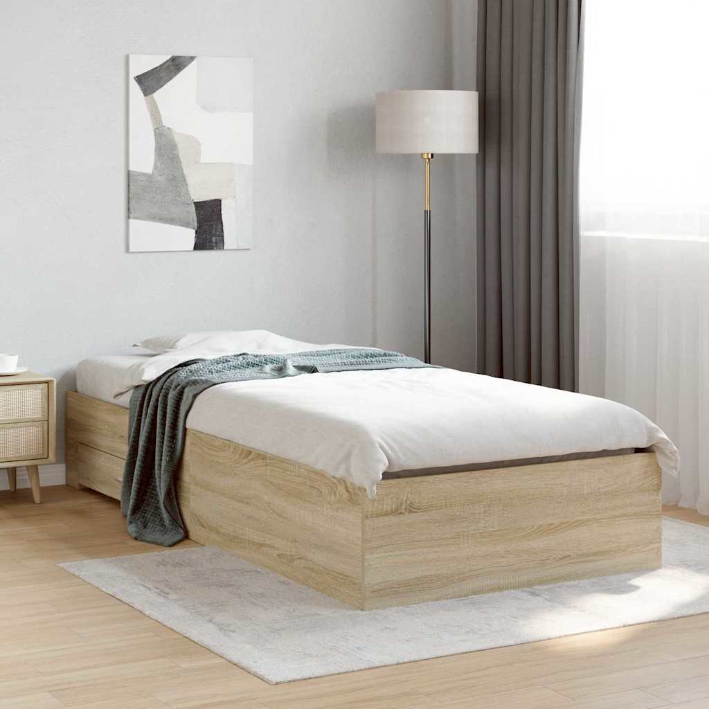 Bettrahmen mit Schubladen Braun 90 x 190 cm Holzwerkstoff