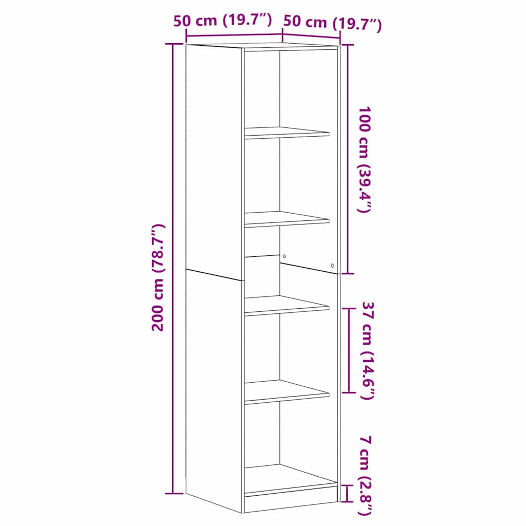 Kleiderschrank Schwarz Eichen-Optik 50 x 50 x 200 cm