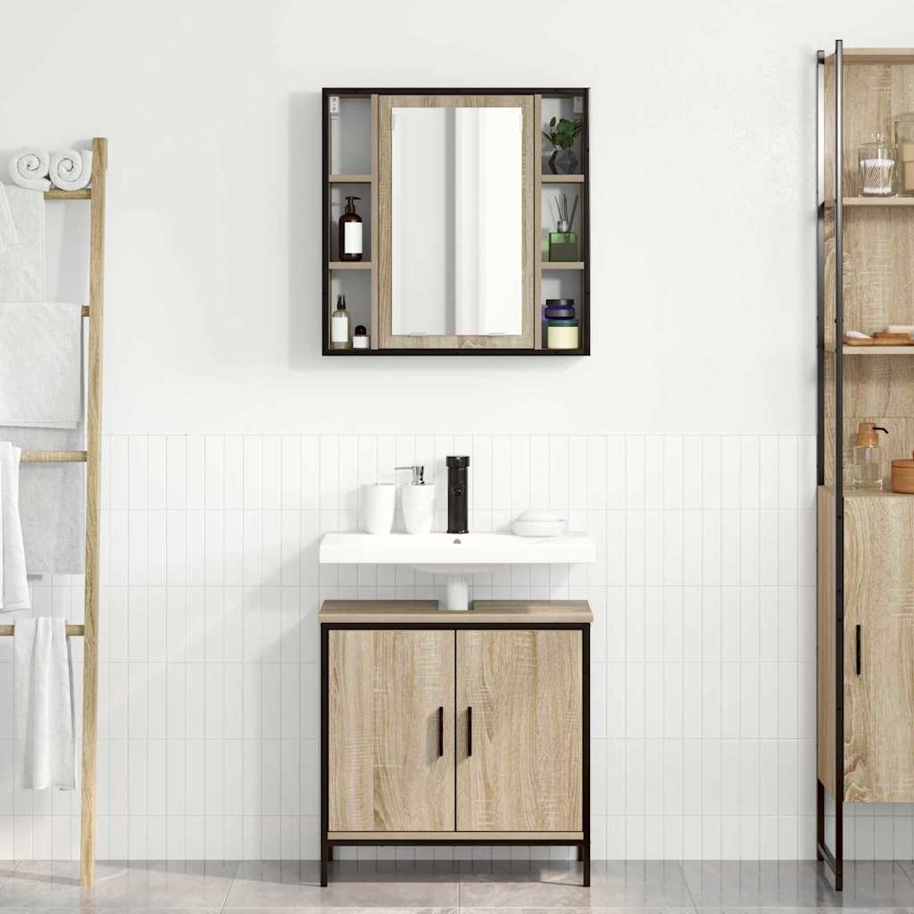 Badezimmermöbel-Set mit Regal mit Tür 2 pcs Braun Holzwerkstoff
