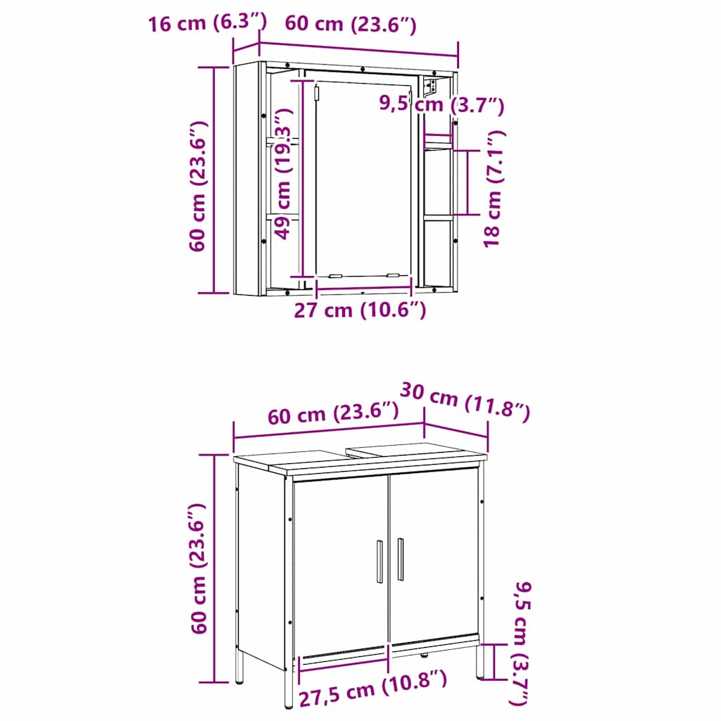 Badezimmermöbel-Set 2 stk. Braun 60 x 30 x 60 cm Holzwerkstoff