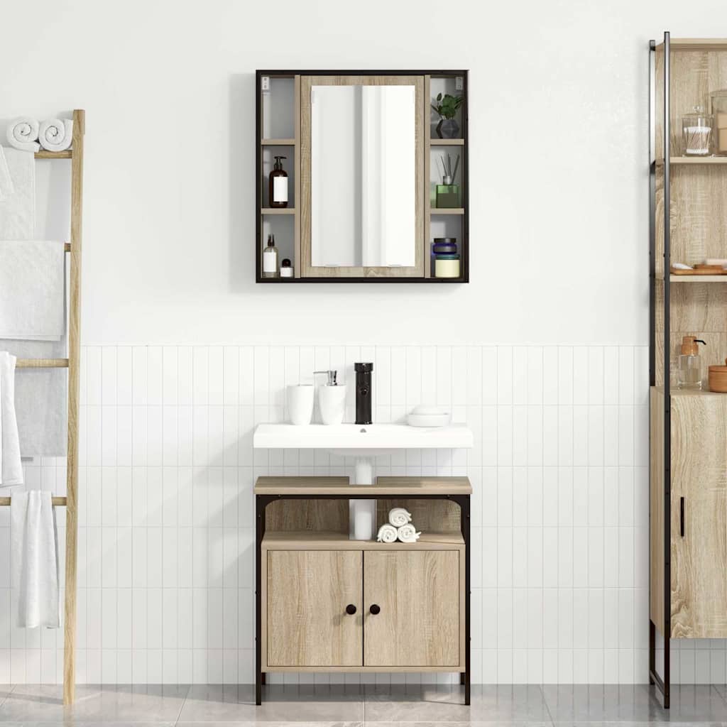 Badezimmermöbel-Set mit Regal mit Tür 2 pcs Braun Holzwerkstoff