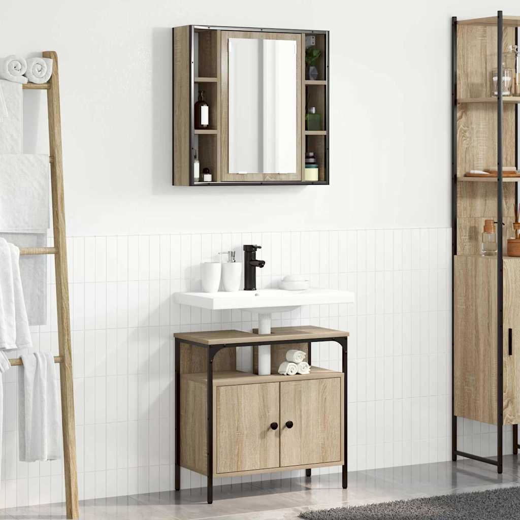 Badezimmermöbel-Set mit Regal mit Tür 2 pcs Braun Holzwerkstoff
