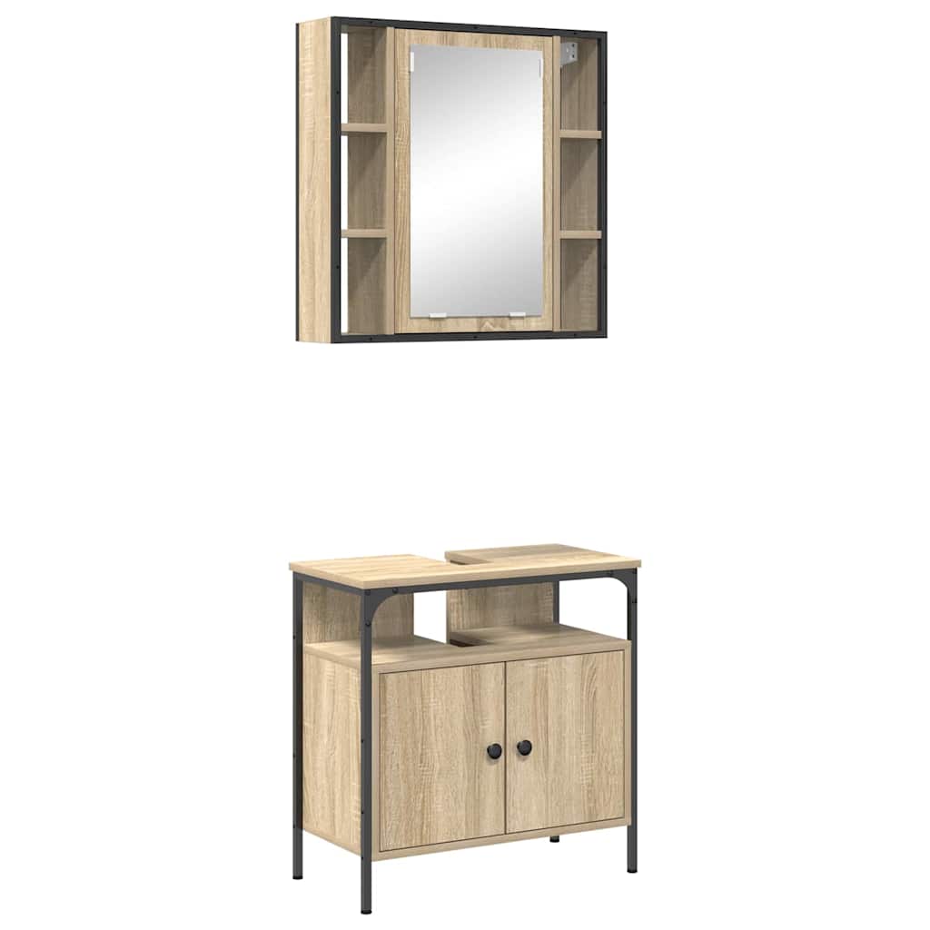 Badezimmermöbel-Set mit Regal mit Tür 2 pcs Braun Holzwerkstoff