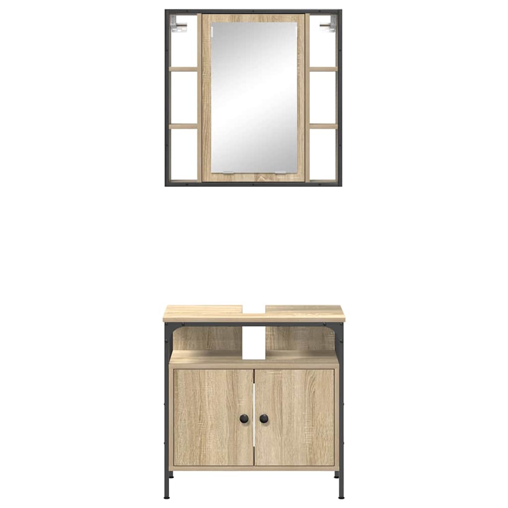 Badezimmermöbel-Set mit Regal mit Tür 2 pcs Braun Holzwerkstoff