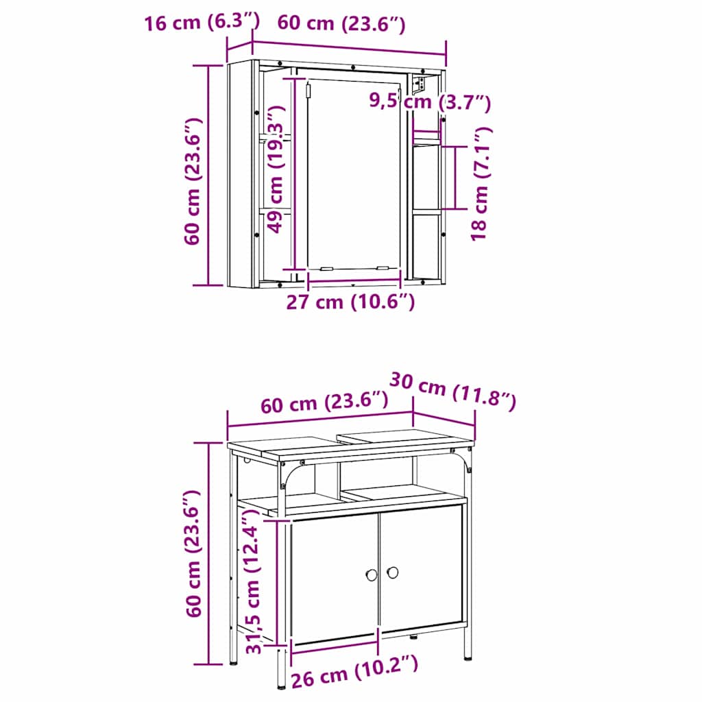 Badezimmermöbel-Set mit Regal mit Tür 2 pcs Braun Holzwerkstoff