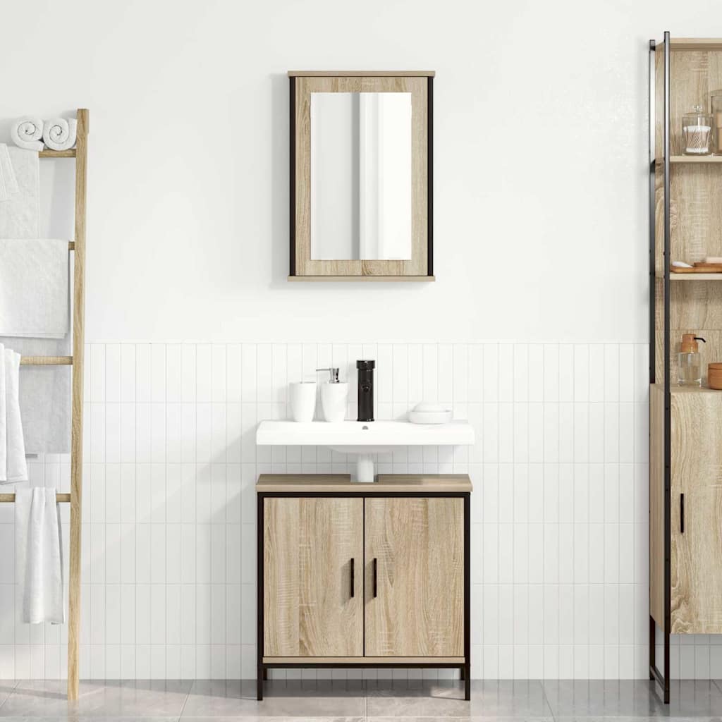 Badezimmermöbel-Set mit Regal mit Tür 2 pcs Braun Holzwerkstoff