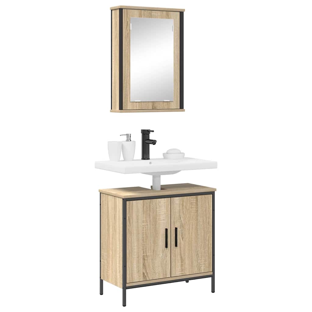 Badezimmermöbel-Set mit Regal mit Tür 2 pcs Braun Holzwerkstoff
