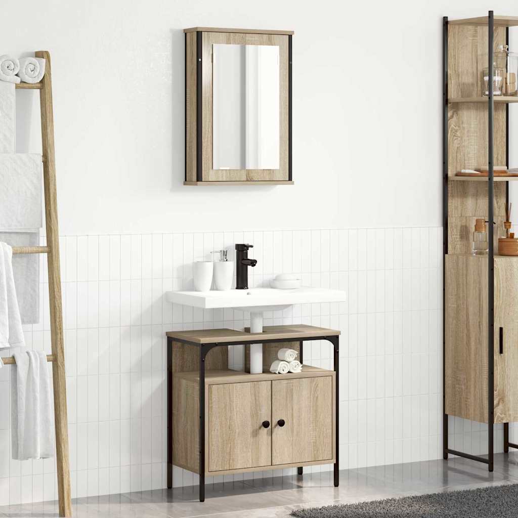 Badezimmermöbel-Set mit Regal mit Tür 2 pcs Braun Holzwerkstoff