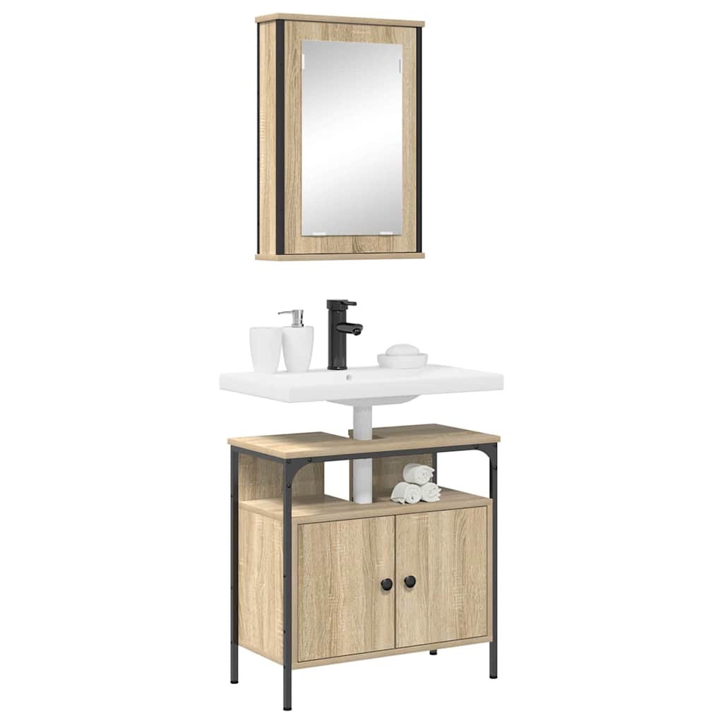 Badezimmermöbel-Set mit Regal mit Tür 2 pcs Braun Holzwerkstoff