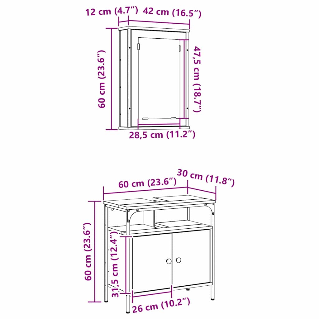 Badezimmermöbel-Set mit Regal mit Tür 2 pcs Braun Holzwerkstoff