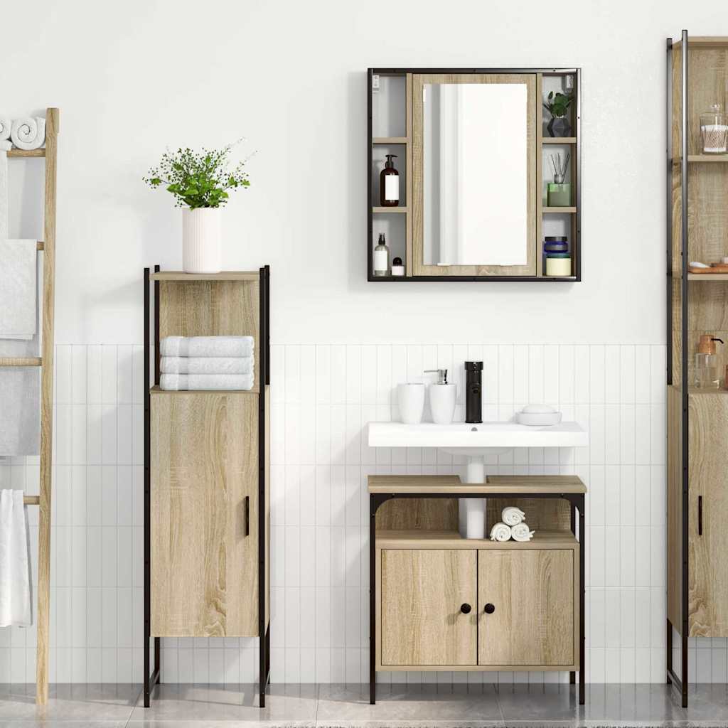 Badezimmermöbel-Set mit Regal mit Tür 3 pcs Braun Holzwerkstoff