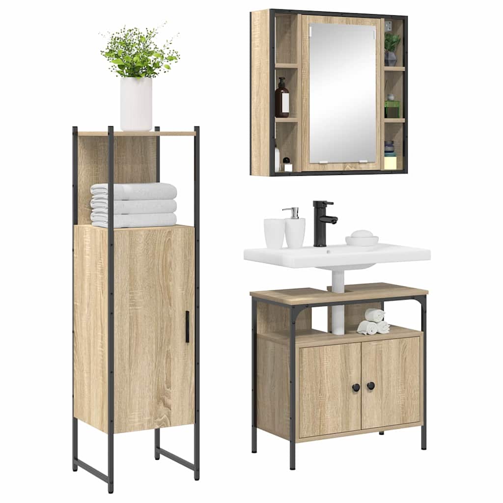 Badezimmermöbel-Set 3 stk. Braun 33 x 33 x 120,5 cm