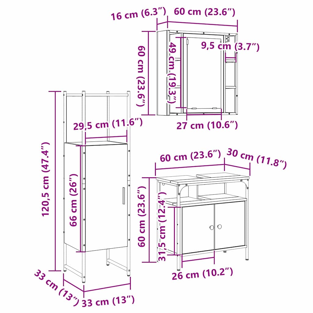 Badezimmermöbel-Set mit Regal mit Tür 3 pcs Braun Holzwerkstoff