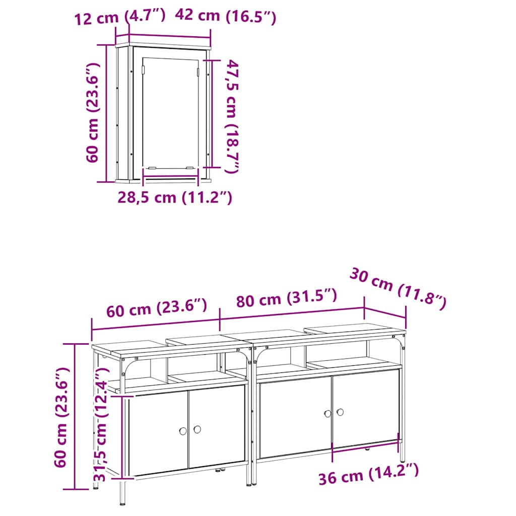 Badezimmermöbel-Set mit Regal mit Tür 3 pcs Braun Holzwerkstoff