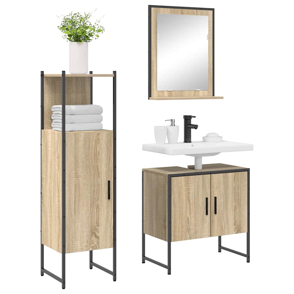 Badezimmermöbel-Set 3 stk. Braun 60 x 33 x 60 cm Holzwerkstoff