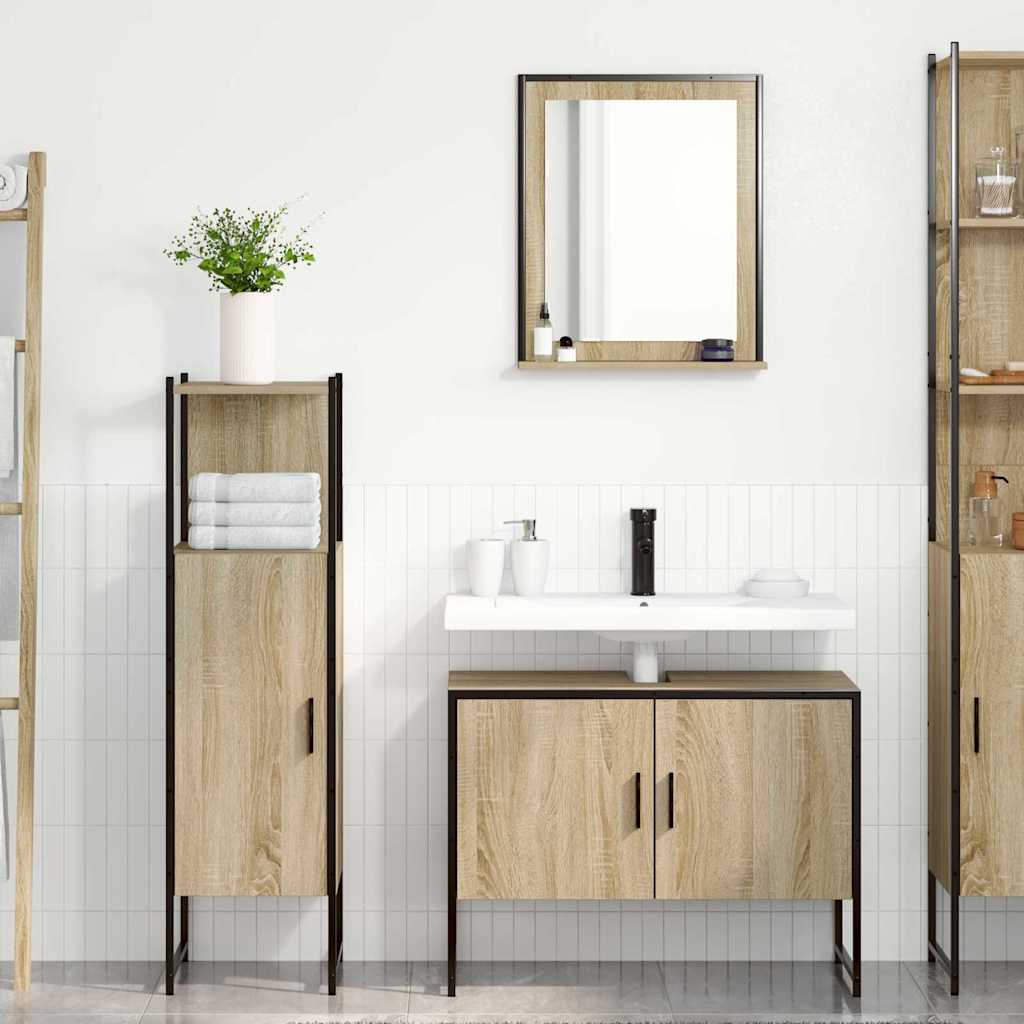 Badezimmermöbel-Set mit Regal mit Tür 3 pcs Braun Holzwerkstoff