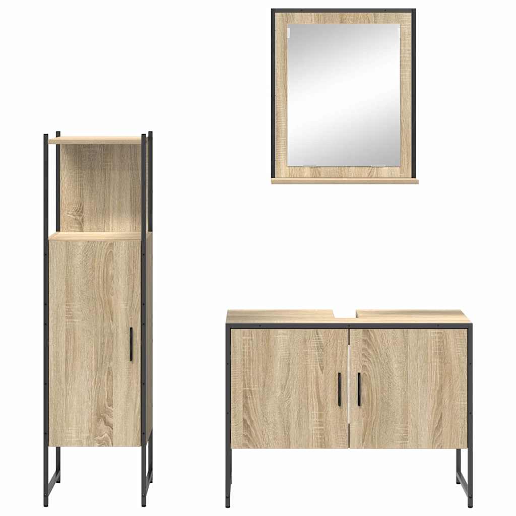 Badezimmermöbel-Set mit Regal mit Tür 3 pcs Braun Holzwerkstoff
