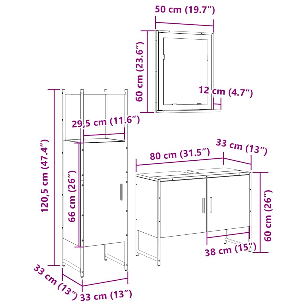 Badezimmermöbel-Set mit Regal mit Tür 3 pcs Braun Holzwerkstoff