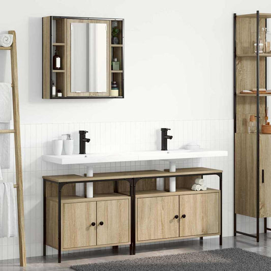 Badezimmermöbel-Set mit Regal mit Tür 3 pcs Braun Holzwerkstoff