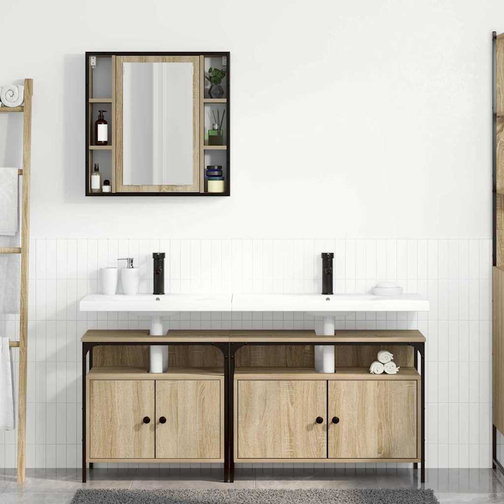 Badezimmermöbel-Set mit Regal mit Tür 3 pcs Braun Holzwerkstoff