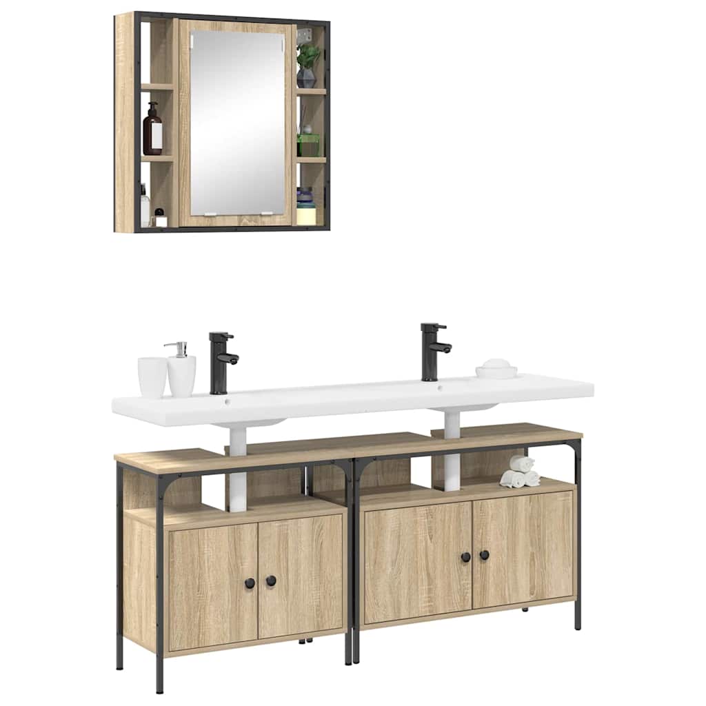 Badezimmermöbel-Set 3 stk. Braun 80 x 30 x 60 cm Holzwerkstoff