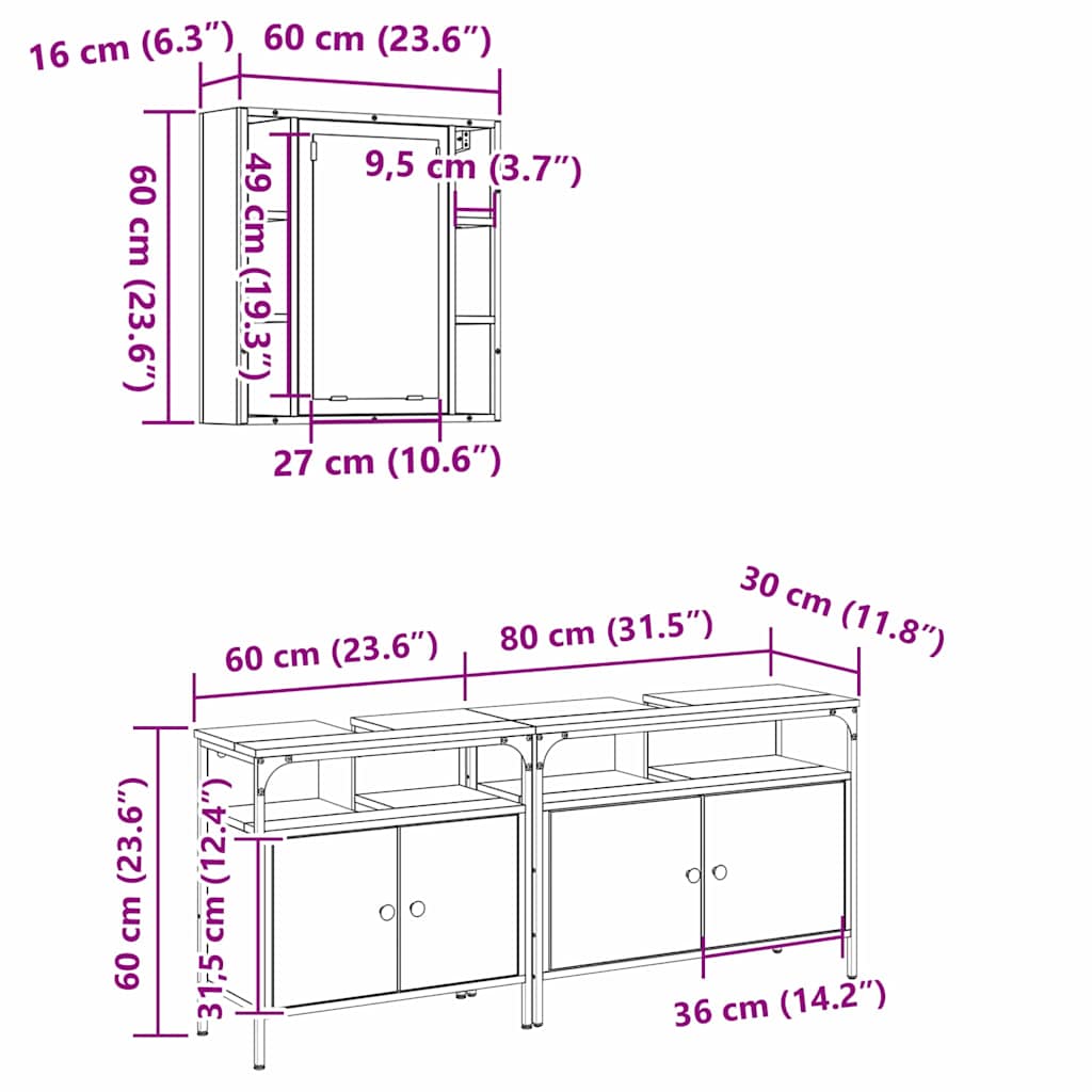 Badezimmermöbel-Set mit Regal mit Tür 3 pcs Braun Holzwerkstoff