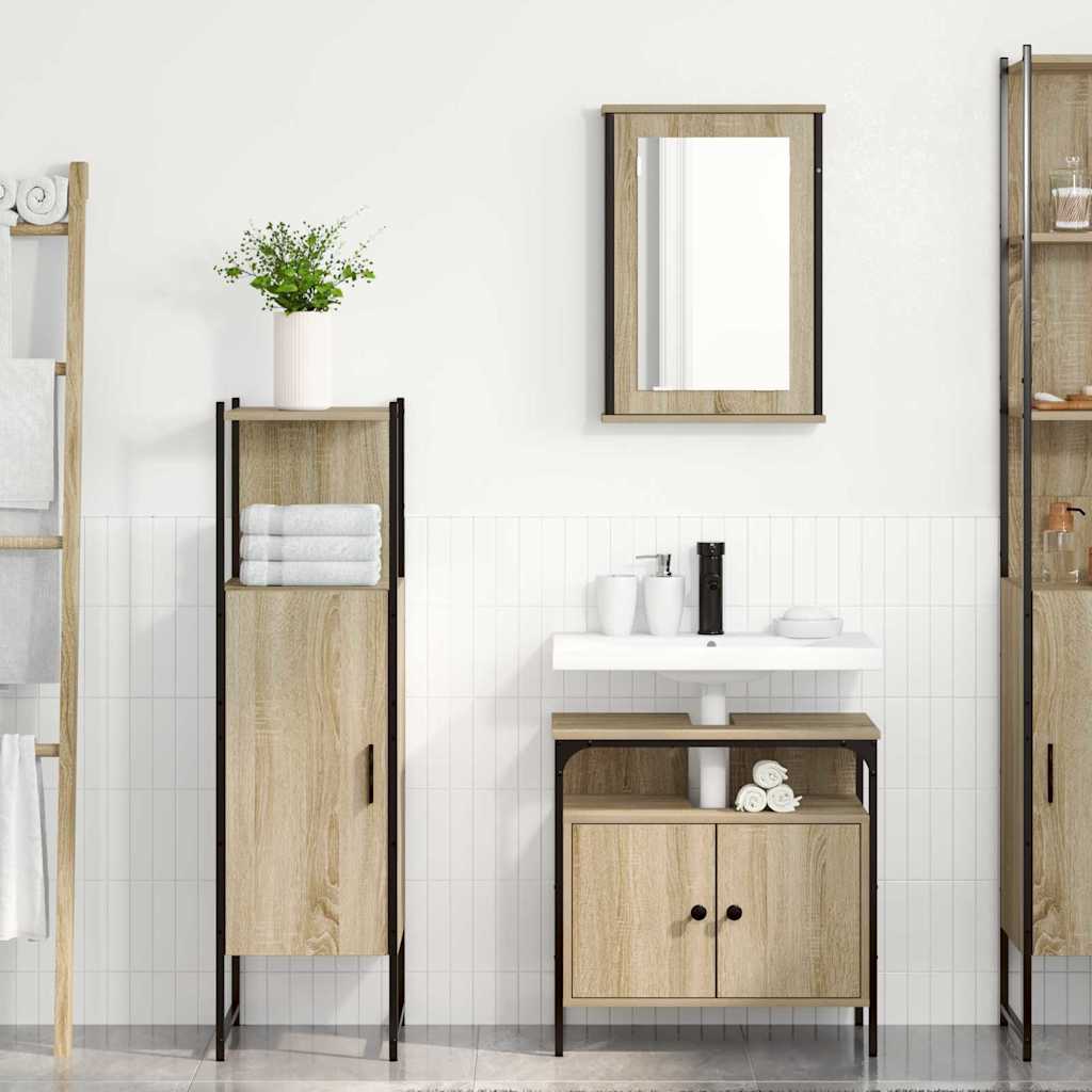 Badezimmermöbel-Set mit Regal mit Tür 3 pcs Braun Holzwerkstoff