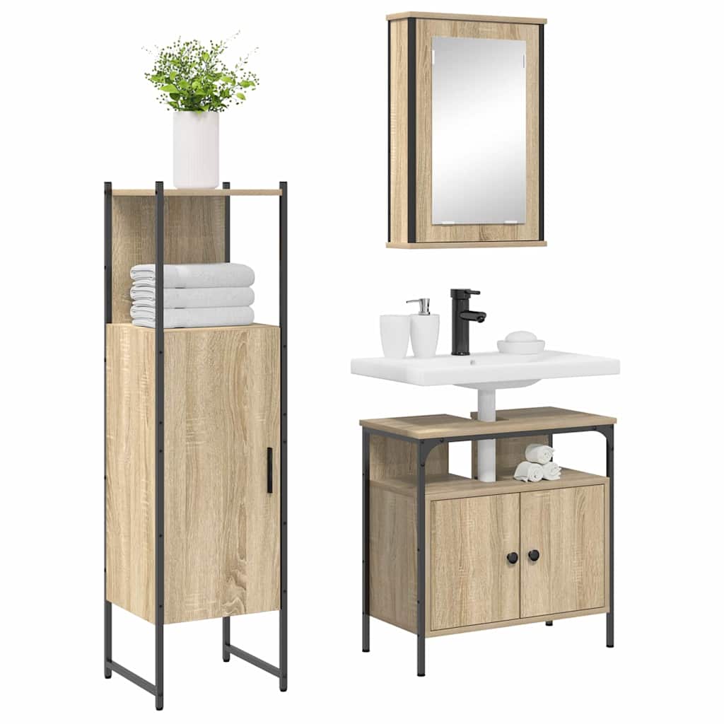 Badezimmermöbel-Set mit Regal mit Tür 3 pcs Braun Holzwerkstoff