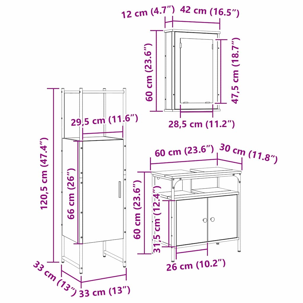 Badezimmermöbel-Set mit Regal mit Tür 3 pcs Braun Holzwerkstoff