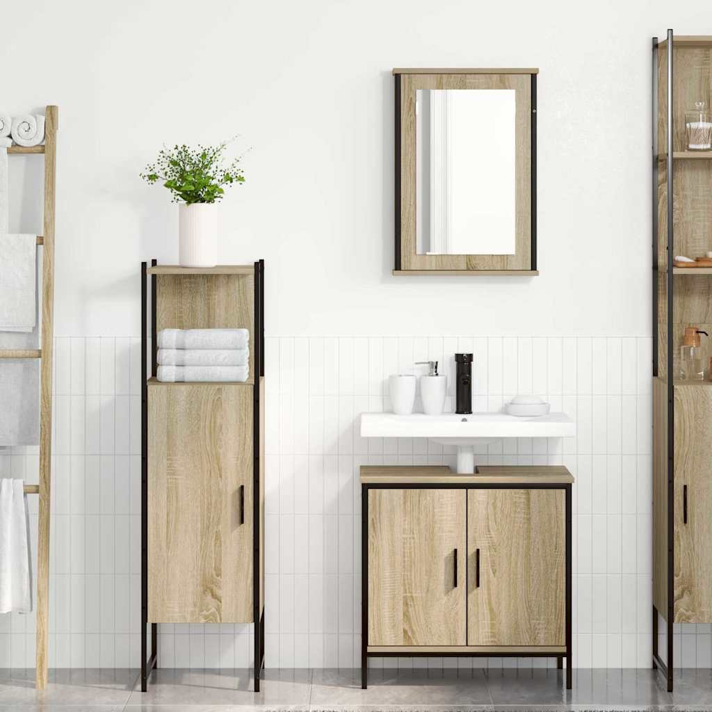Badezimmermöbel-Set mit Regal mit Tür 3 pcs Braun Holzwerkstoff
