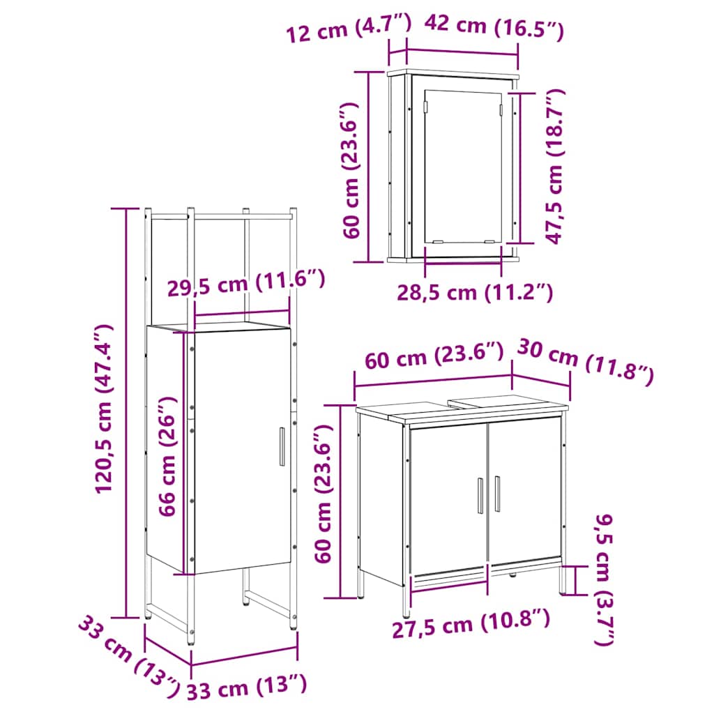 Badezimmermöbel-Set mit Regal mit Tür 3 pcs Braun Holzwerkstoff